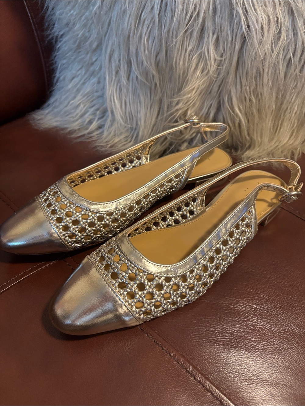 J. Crew Metallic Gold Slingback Woven Flats 9